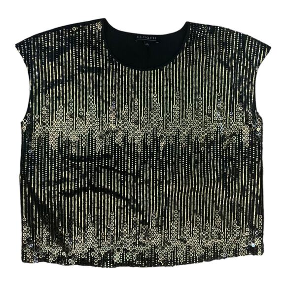 Eloquii size 16 black and gold sequin sheer shirt womans plus size cute era tour - Picture 2 of 9